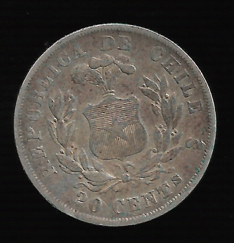 Chile 20 Centavos 1873 Plata Km# 138 Exc+