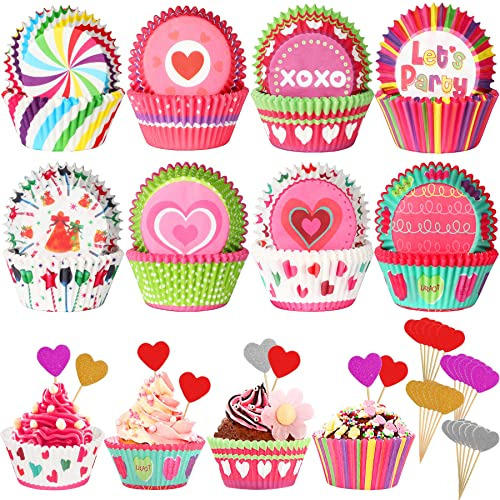 400pcs Cupcake Liners Y Toppers Corazón, Decoración Para