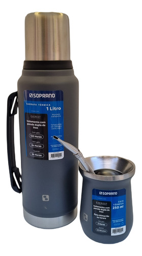 Set De Acero Termo Soprano 1lt Con Mate 250ml Made In Brazil