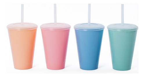 10 Vasos Conico Con Tapa Y Sorbete 420cc Color Nordico