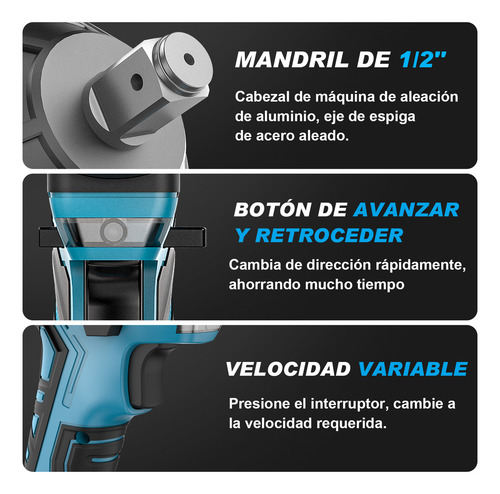 1900 Nm Llave De Impacto Inalámbrica 2 Baterías De 4ah GISAM W4118 Color Azul