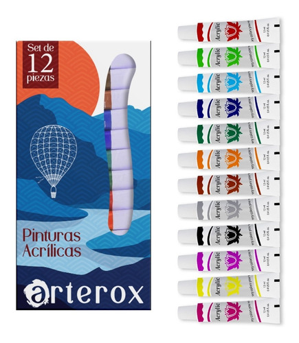 Set De Pintura Acrilica Arterox Para Pintar 12 Piezas 12ml