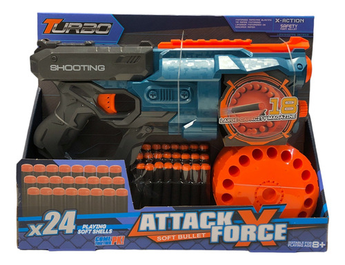 Pistola Turbo X24 Dardos Manual Attack Force Descarga Rapida