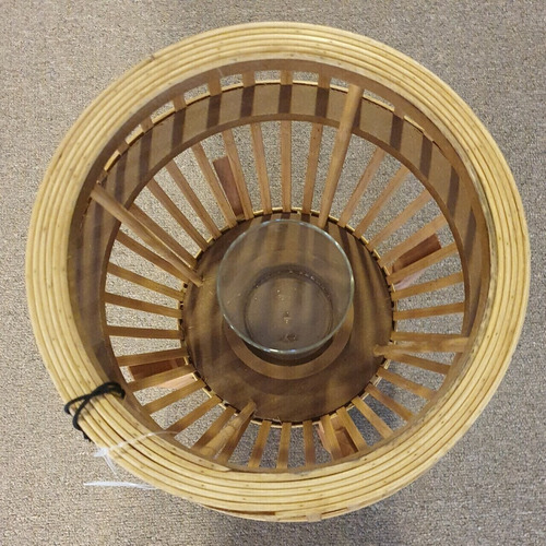 Fanal Decorativo Madera Y Fibras Naturales Porta Vela Vidrio