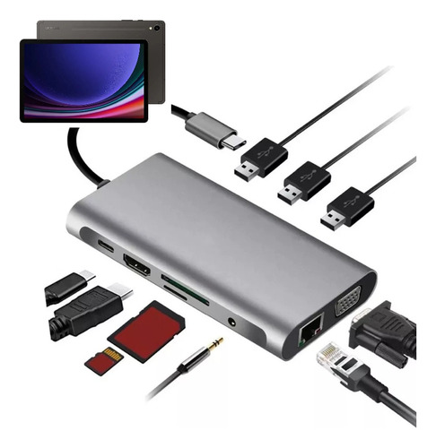Adaptador Hub Tipo C Hdmi Ethernet Usb Para Galaxy Tab S9 