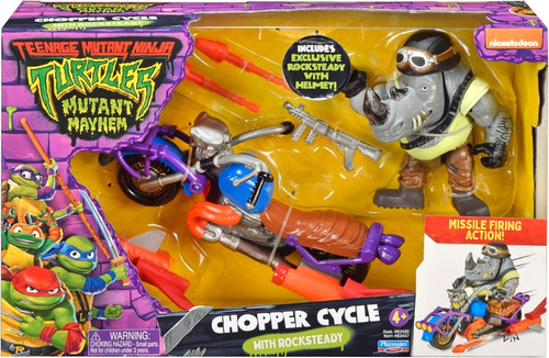 Tmnt Movie Rocksteady Vehículo Con Figura Moto Chopper