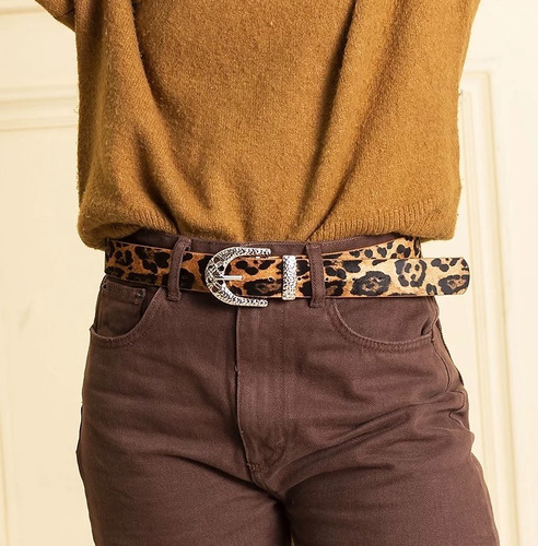 Cinturón Cinto Terciopelo Print Leopardo Mujer Hebilla Labra