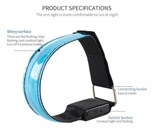 Pack 6 Pulsera Led Azul Para Corredor Brazalete Reflejante