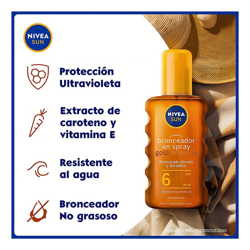 Aceite Bronceador Corporal Nivea Sun Fps6+ Spray 200ml