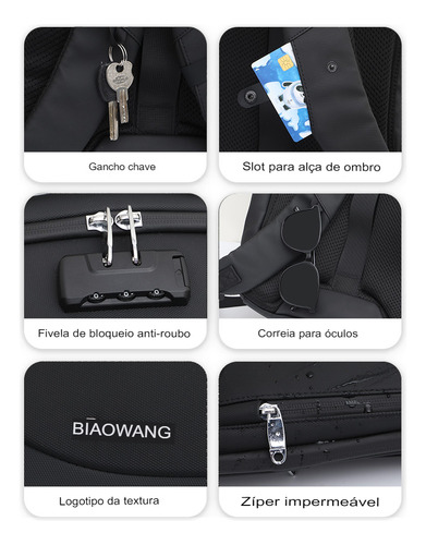 Mochila Urbana Biaowang Executiva Escolar Viagem Impermeável 4602 Cor Preto Com Cinza