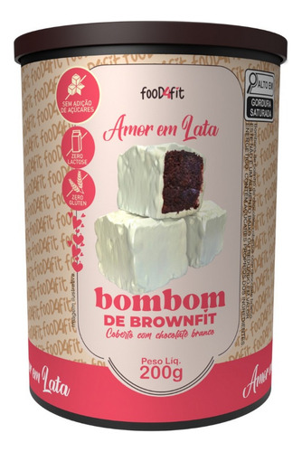 Food4Fit Bombom De Brownie de 250g Com Chocolate Branco Zero Amor Em Lata