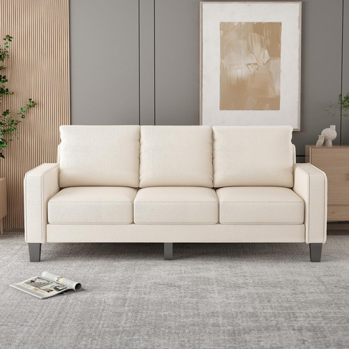 Miscoos Sofá Con Asientos De Almacenamiento Cómodo Sofá De 3 Beige Diseño De La Tela