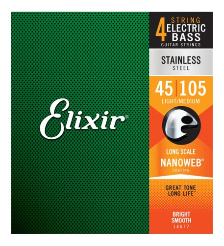 Cuerdas Para Guitarra Eléctrica De Bajo 45-105 Elixir 14077
