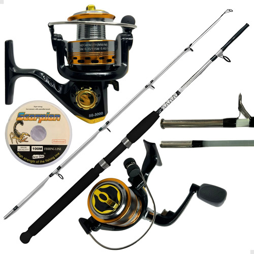 Kit Pesca Vara Fibra Vidro 15kg + Molinete 3000 E Linha 100m