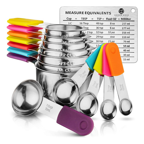 Cucharas Y Taza Medidora Con Mango Acero Inoxidable Cocina