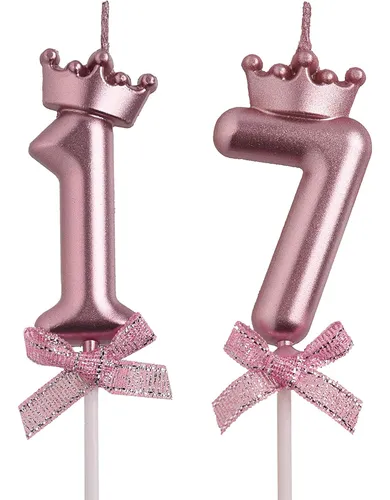 comprar Velas De Cumpleaños Número 17, Color Oro Rosa 3d Núm...