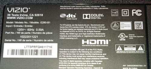 Imagen 5 de 7 de Televisor Tv Led Vizio 28 E280-b1 Nuevo Pantall Partida Repu