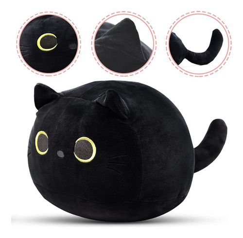 Almohada De Felpa De Gato Negro, Muñeca De Peluche Suave Par