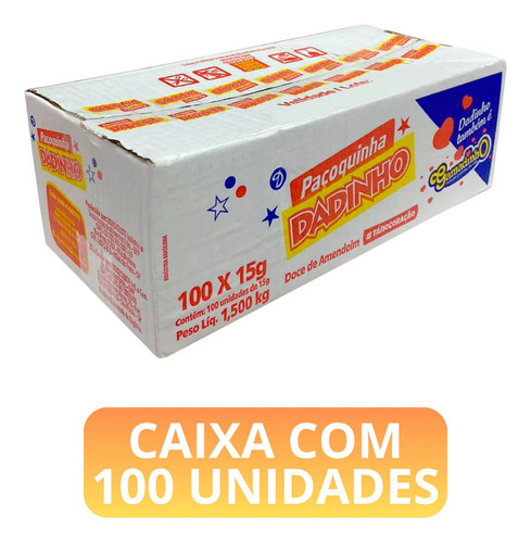 Bala Dadinho Paçoca Paçoquinha Rolha Caixa 100 Unidade 1,5kg