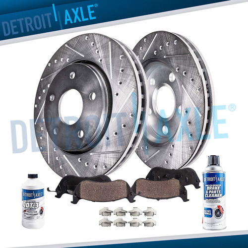Front Drilled And Slotted Rotors + Ceramic Brake Pads For 