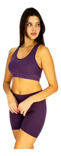 Conjunto Deportivo Mujer Top Espalda Abierta Y Short Push Up