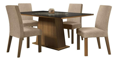 Mesa de comedor Madesa Sabrina de cristal con 4 sillas, color rústico/negro/imperial, diseño de tela: liso