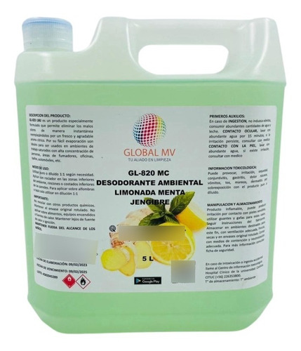 Desodorante Ambiental Concentrado Limonada Menta Jengibre 5l