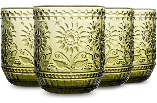 Juego 4 Vasos Vidrio Vintage Juego 4 Vasos Decorativos Flora
