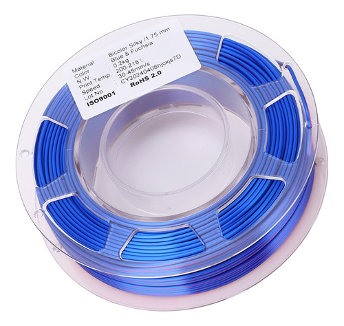 Filamento Silk Pla De Dos Colores, Azul Y Rojo Violáceo, 1,7