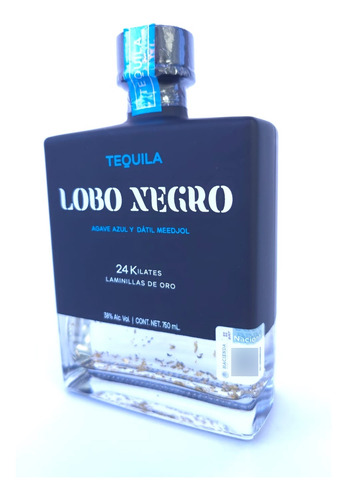 Tequila Lobo Negro 750 Ml, 24 Kilates, Laminillas De Oro.