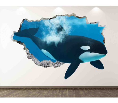 Vinilo 3d Pared Rota Ballena Mar Oceano Decoración