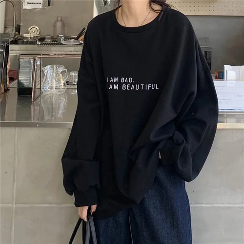 Sudadera Holgada De Manga Larga Con Cuello Redondo Y Estampa
