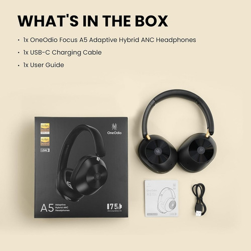 Audífonos Hires Wireless Noise Cancelling Híbrido Oneodio A5 Negro