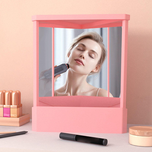 Espejo De Maquillaje Sin Inversión, Diseño Delgado, Rosa