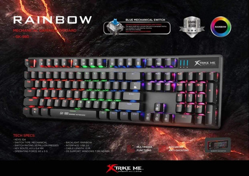 Imagen 6 de 8 de Teclado Gamer Xtrike Me Gk-980 Mecánico Usb Retroiluminado-*