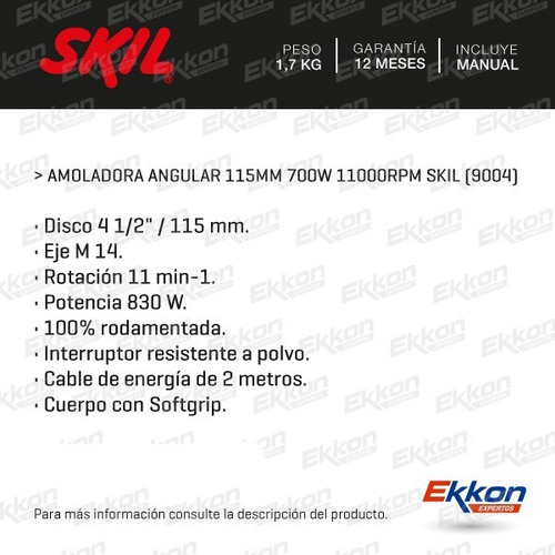 Imagen 2 de 8 de Amoladora Angular 115mm 830w 11000rpm Skil