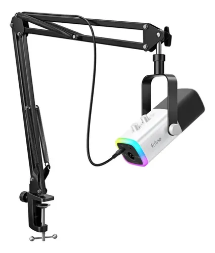 Microfone Gamer Fifine Ampligame AM8T USB e XLR com Braço Articulado