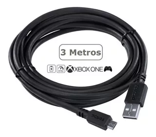 Cabo Micro Usb 3 Metros Para Controles Xbox One E Pc - Pcyes