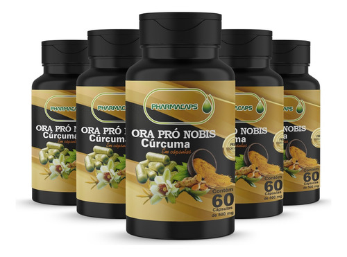 5 Frascos Ora Pro Nobis C/ Curcuma 60 Caps 500 Mg Pharmacaps