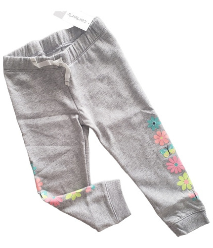 Pantalon Con Felpa Niña Gris Diseño Flores 2 Años Carters