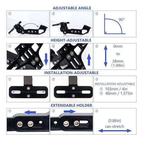 Porta Placa Universal Para Moto Ajustable Con Luz Y Tornillo