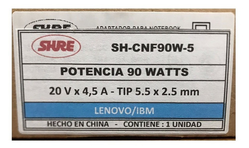 Imagen 2 de 2 de Cargador Notebook Para Lenovo 20v 4.5a 5.5x2.5 Cnf90w-5