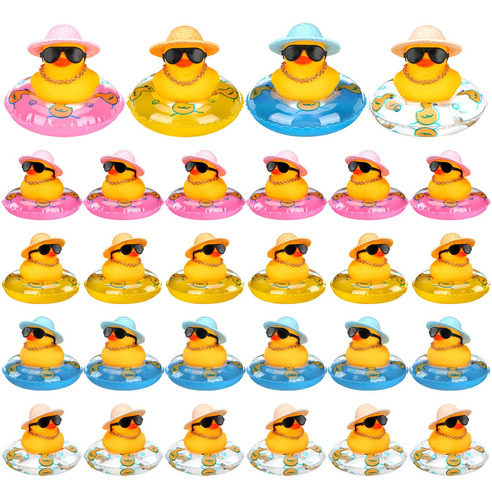 Mini Patos De Goma Divertidos De Verano Con Mini Sombrero, A