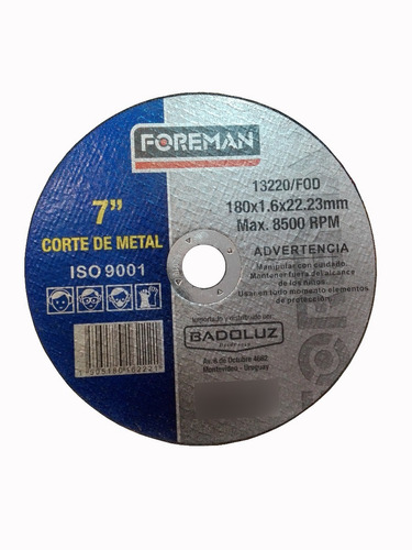 Disco De Corte De Metal 180x1.6mm Foreman Tconviene