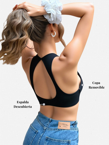 Top Deportivo Gym Ajustable Push Up Secado Rápido Negro Lisa S