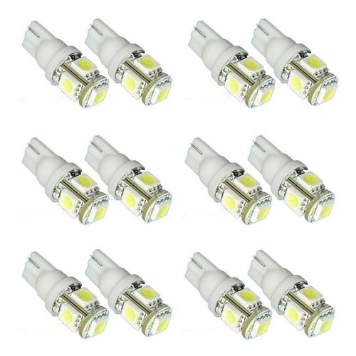 Kit 100 Lâmpadas Pingo 5 Led Smd 5050 Branco T10 W5w 6000k