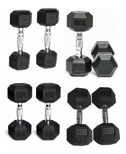 Set 8 Mancuernas Rubber Hex Dumbbell Par 15lb 20lb 25lb 30lb