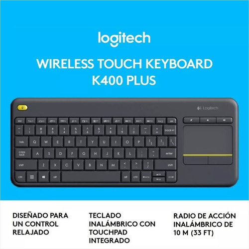 Teclado inalámbrico Logitech K400 Plus QWERTY español color negro