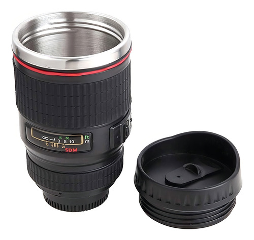 Taza térmica diferente y divertida, lente de cámara realista, color negro