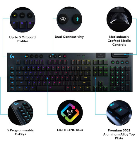 Teclado Mecánico Logitech G915, Inalámbrico, Perfil Bajo